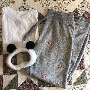 Old Navy Gray Joggers with rainbow polka dots